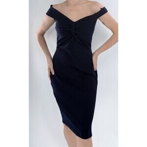 NWT Quiz Navy Front Twist Off the Shoulder Midi Dress Size 8